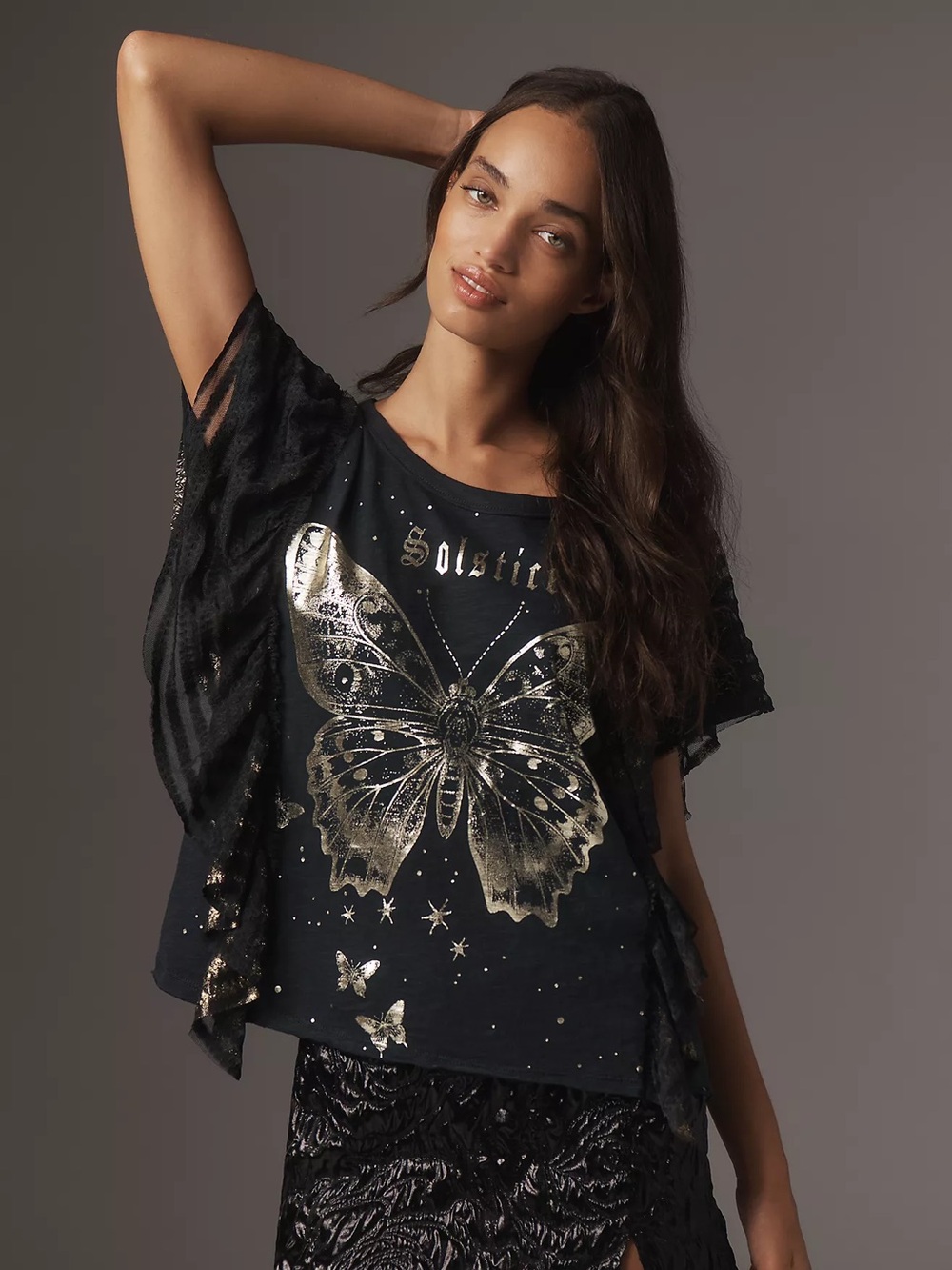 Anthropologie Pilcro Golden Hour Solstice Butterfly Short Sleeve Shirt Medium